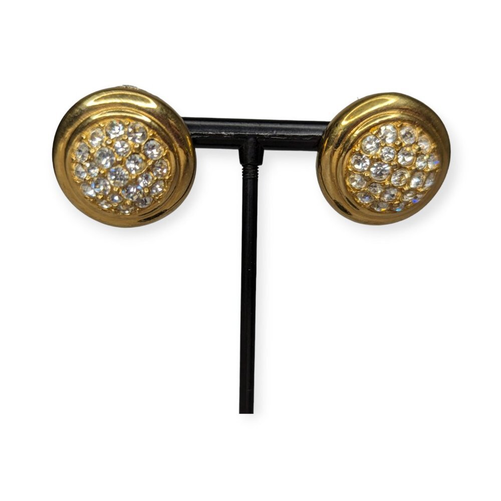 Gold & Rhinestone Post Earrings - Picture 5 of 7